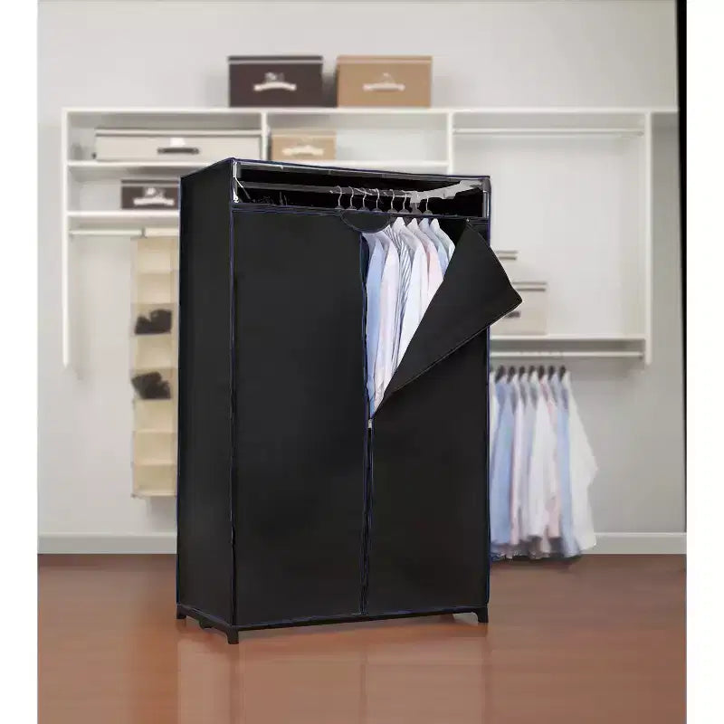 Armadio portatile nero a 2 ante, largo 91 cm, per 1 persona