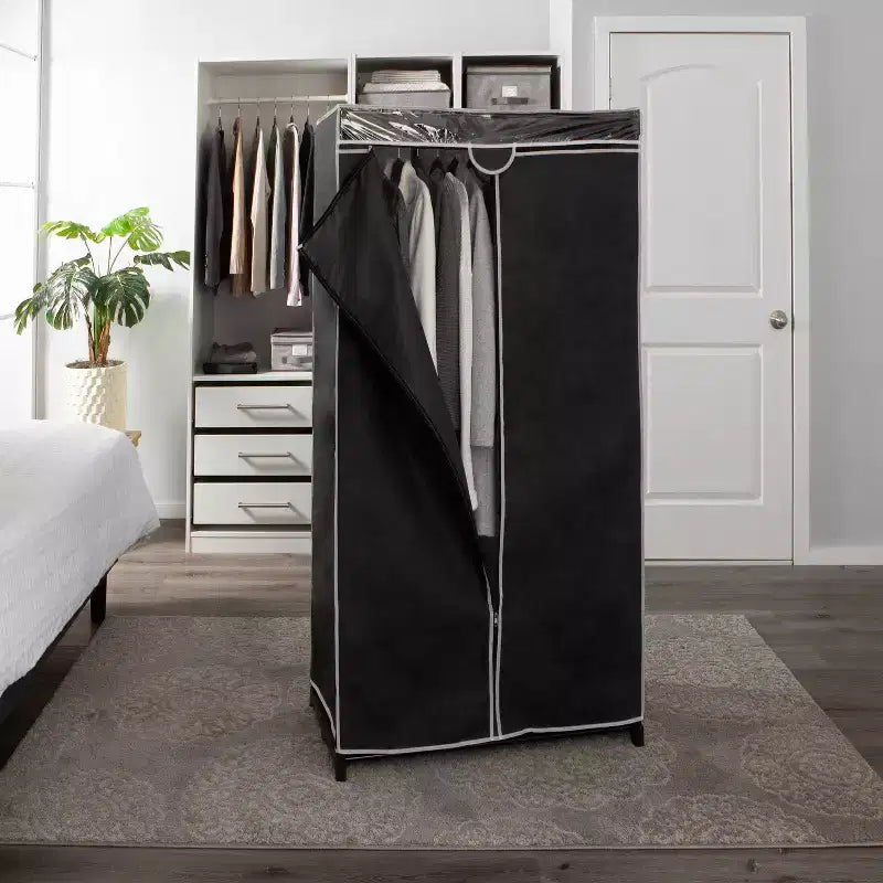 Armadio portatile nero a 2 ante, largo 91 cm, per 1 persona