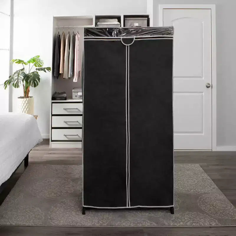 Armadio portatile nero a 2 ante, largo 91 cm, per 1 persona