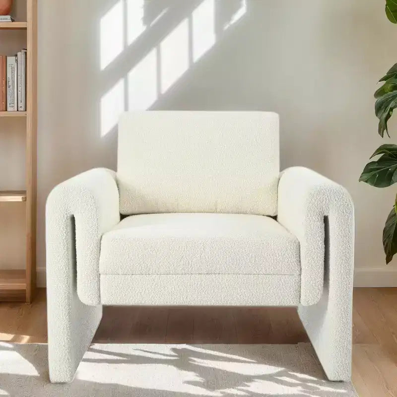 Poltrona accent imbottita in boucle avorio, monoposto