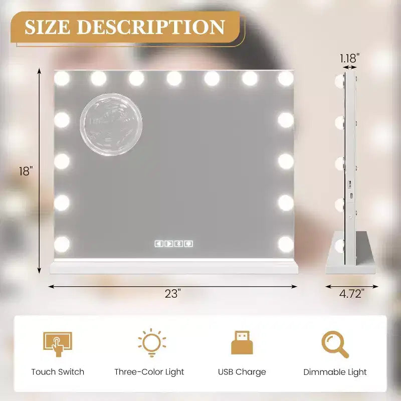 Specchio da trucco rotondo bianco/nero/oro con modalità luce LED, controllo touch, 1 persona