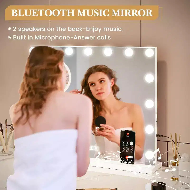 Specchio da trucco rotondo bianco/nero/oro con modalità luce LED, controllo touch, 1 persona