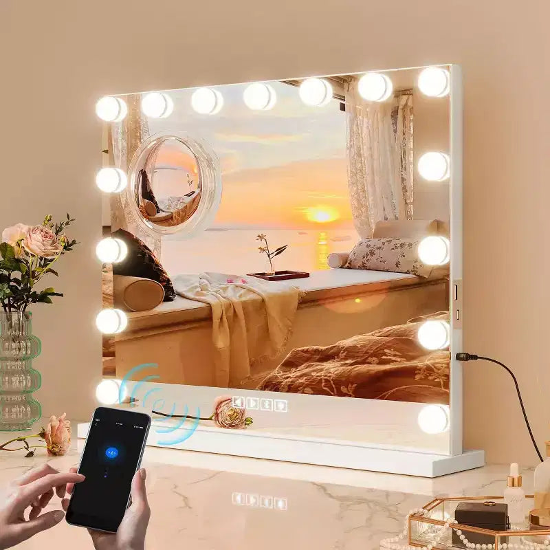 Specchio da trucco rotondo bianco/nero/oro con modalità luce LED, controllo touch, 1 persona