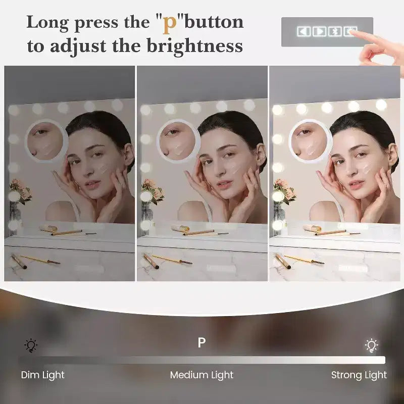 Specchio da trucco rotondo bianco/nero/oro con modalità luce LED, controllo touch, 1 persona