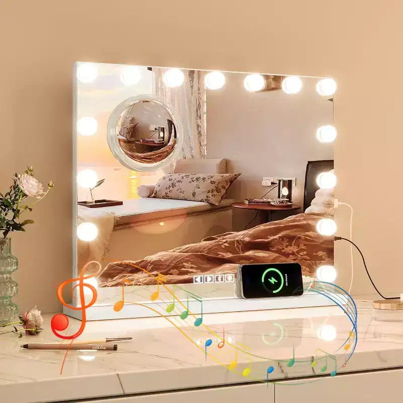 Specchio da trucco rotondo bianco/nero/oro con modalità luce LED, controllo touch, 1 persona