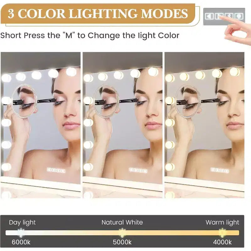 Specchio da trucco rotondo bianco/nero/oro con modalità luce LED, controllo touch, 1 persona
