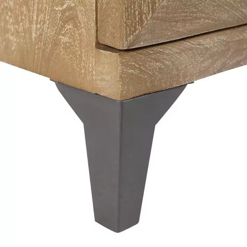 Mobiletto a un'anta in rovere sabbiato in stile boho, in legno di mango con gambe in ferro, 1 pezzo