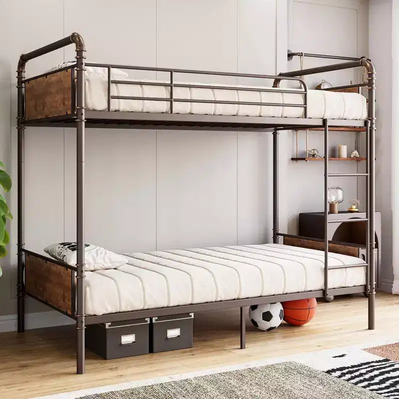 Letto a castello nero/marrone in metallo, convertibile, due posti letto