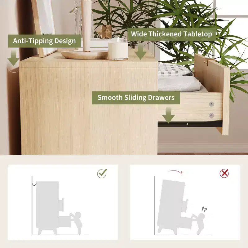 Cassettiera a 3 cassetti in legno naturale con scanalature, a uso singolo, 81L x 41P x 79A cm