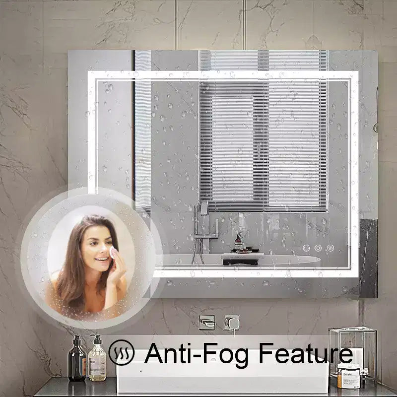 Specchio da bagno a parete senza cornice bianco, a LED, dimmerabile, antiappannamento, singolo, 40" x 32"