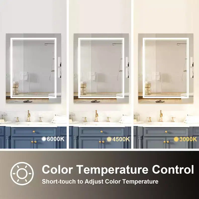 Specchio da bagno a parete senza cornice bianco, a LED, dimmerabile, antiappannamento, singolo, 40" x 32"