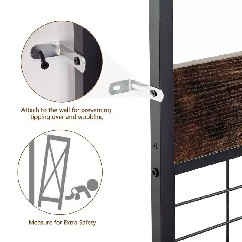 Appendiabiti da ingresso in stile rustico industriale Brown & Black, con porta scarpe a 3 ripiani e 5 ganci
