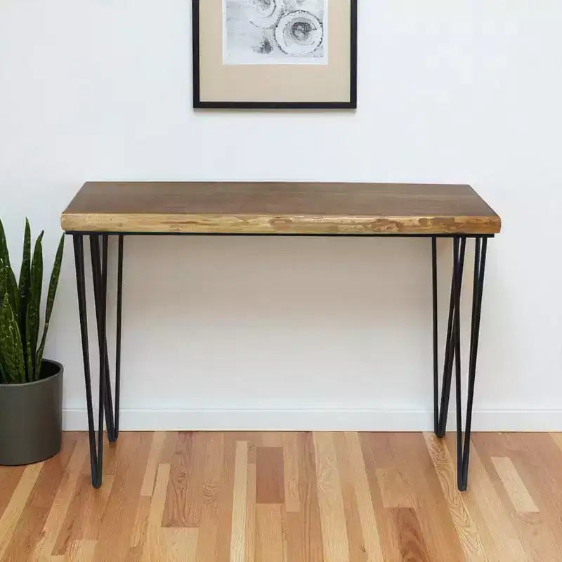Console in Metallo Nero e Legno Marrone, Stile Rustico Invecchiato, 42"