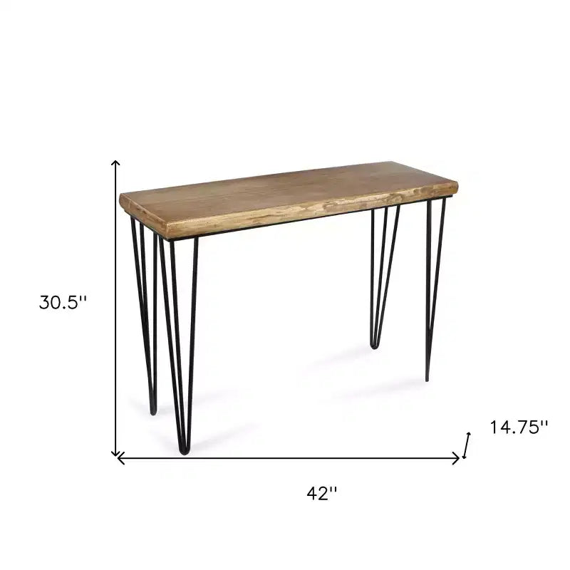 Console in Metallo Nero e Legno Marrone, Stile Rustico Invecchiato, 42"