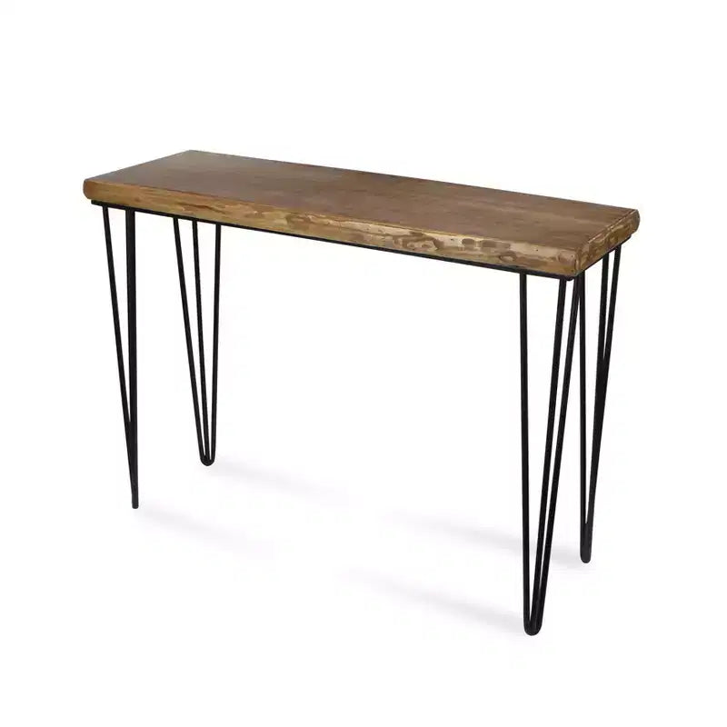 Console in Metallo Nero e Legno Marrone, Stile Rustico Invecchiato, 42"