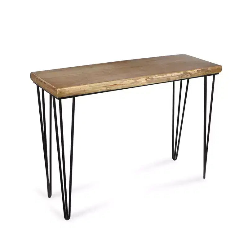 Console in Metallo Nero e Legno Marrone, Stile Rustico Invecchiato, 42"