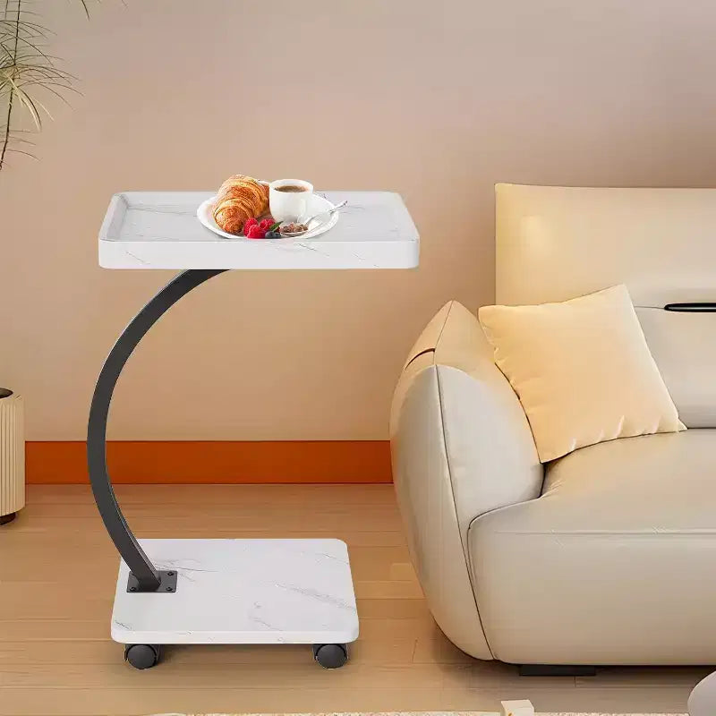Tavolino a C, Noce / Bianco / Color Legno, Altezza Regolabile, Girevole a 360°, Singolo