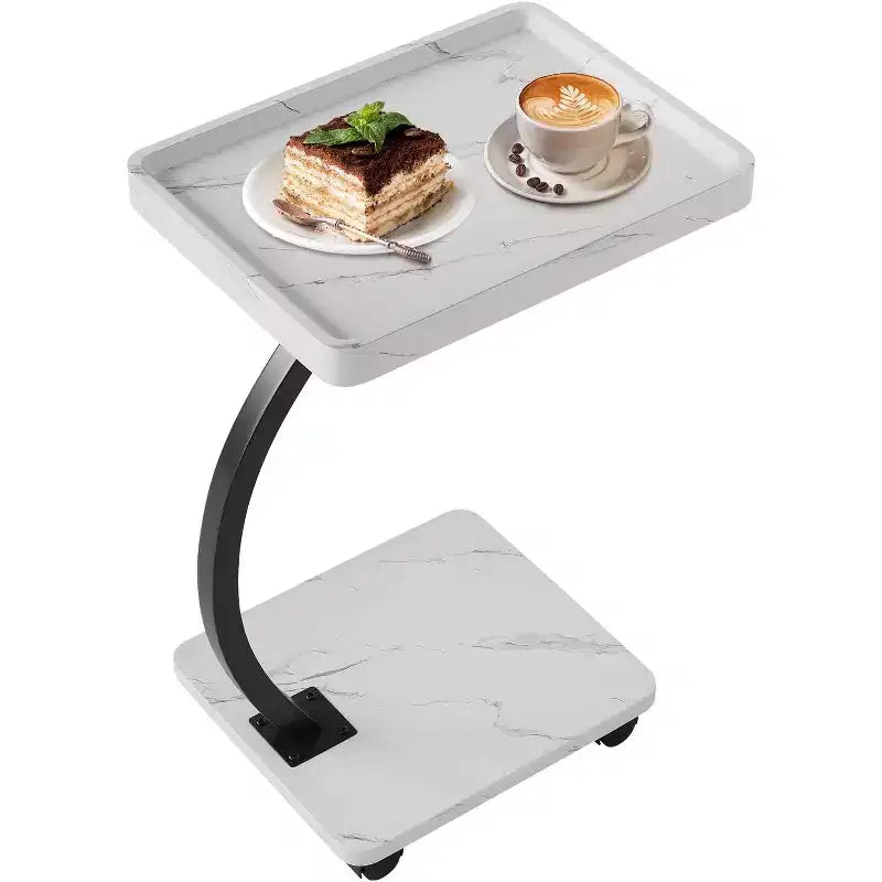 Tavolino a C, Noce / Bianco / Color Legno, Altezza Regolabile, Girevole a 360°, Singolo