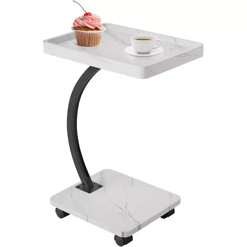 Tavolino a C, Noce / Bianco / Color Legno, Altezza Regolabile, Girevole a 360°, Singolo