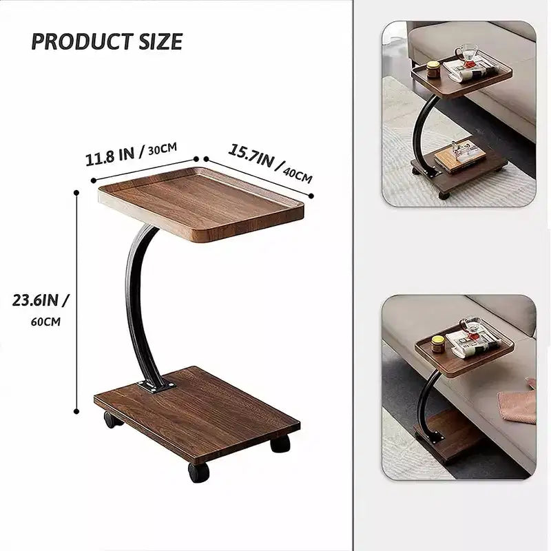 Tavolino a C, Noce / Bianco / Color Legno, Altezza Regolabile, Girevole a 360°, Singolo