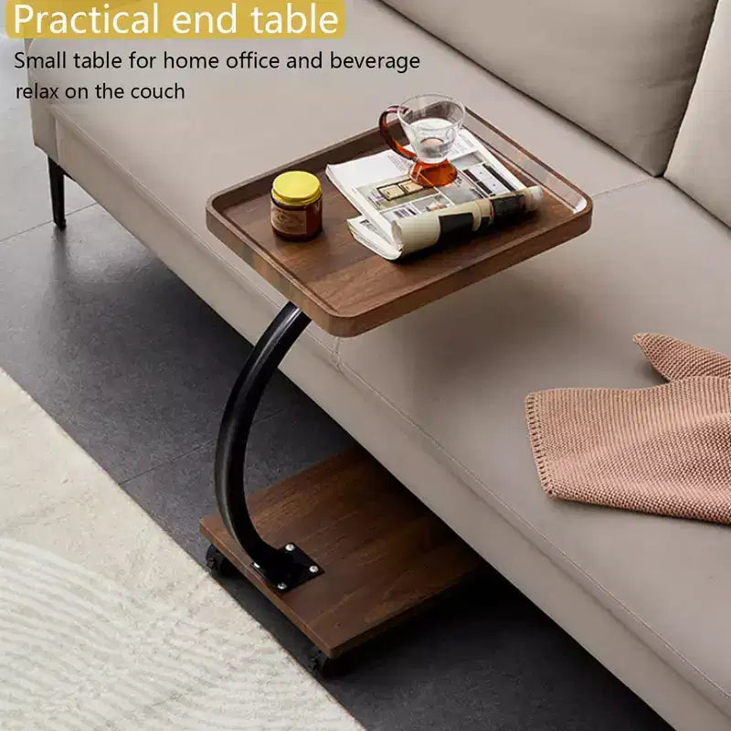 Tavolino a C, Noce / Bianco / Color Legno, Altezza Regolabile, Girevole a 360°, Singolo