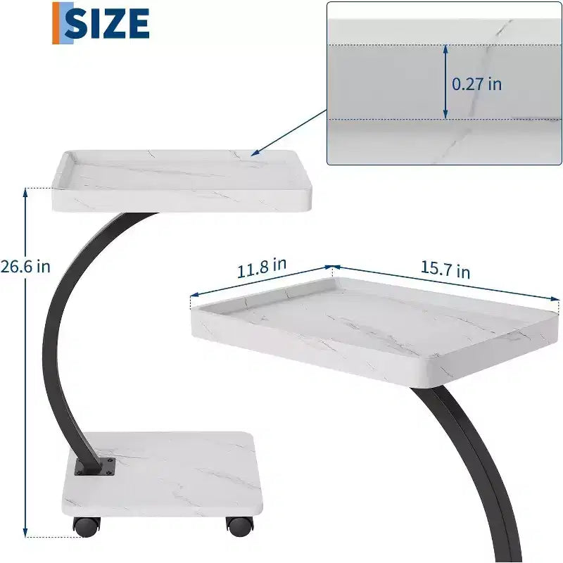 Tavolino a C, Noce / Bianco / Color Legno, Altezza Regolabile, Girevole a 360°, Singolo