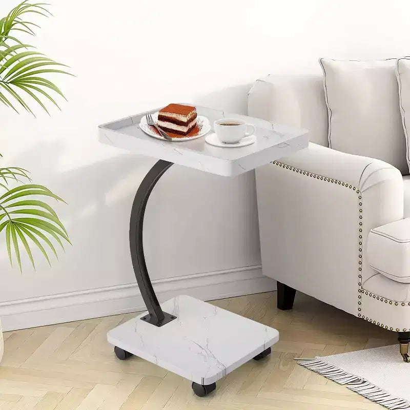 Tavolino a C, Noce / Bianco / Color Legno, Altezza Regolabile, Girevole a 360°, Singolo