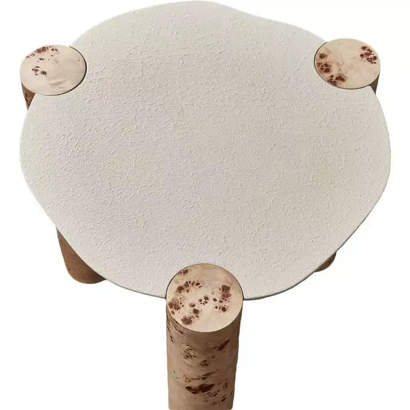 Tavolino rotondo impiallacciato in radica marrone/beige, 1 pezzo