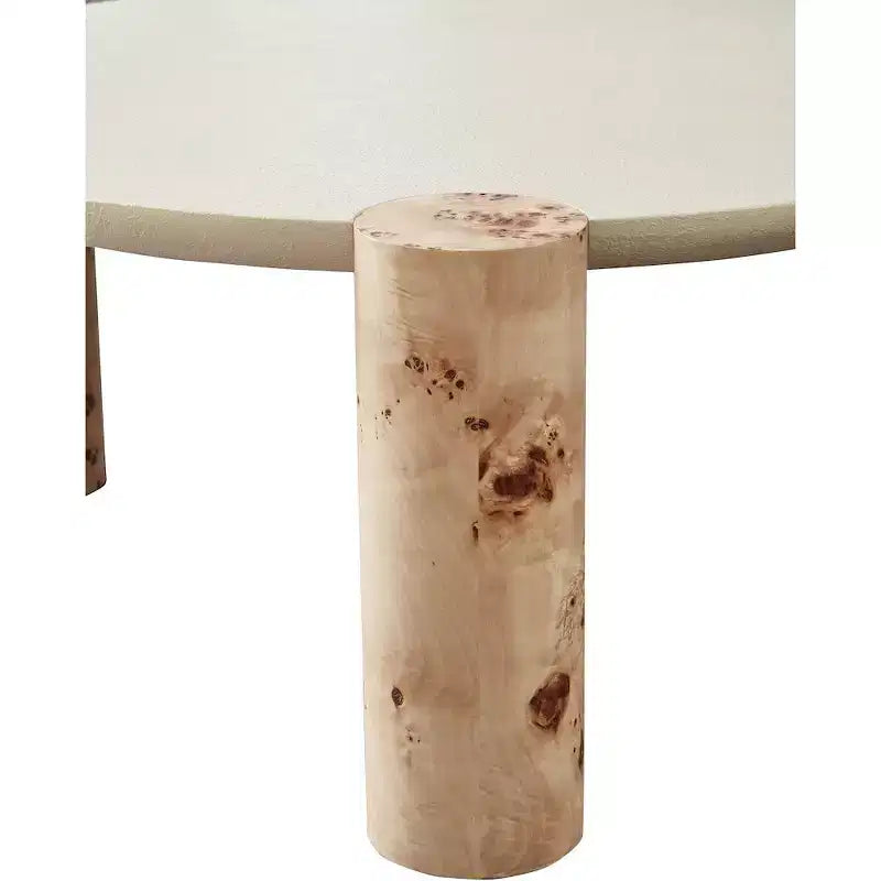 Tavolino rotondo impiallacciato in radica marrone/beige, 1 pezzo
