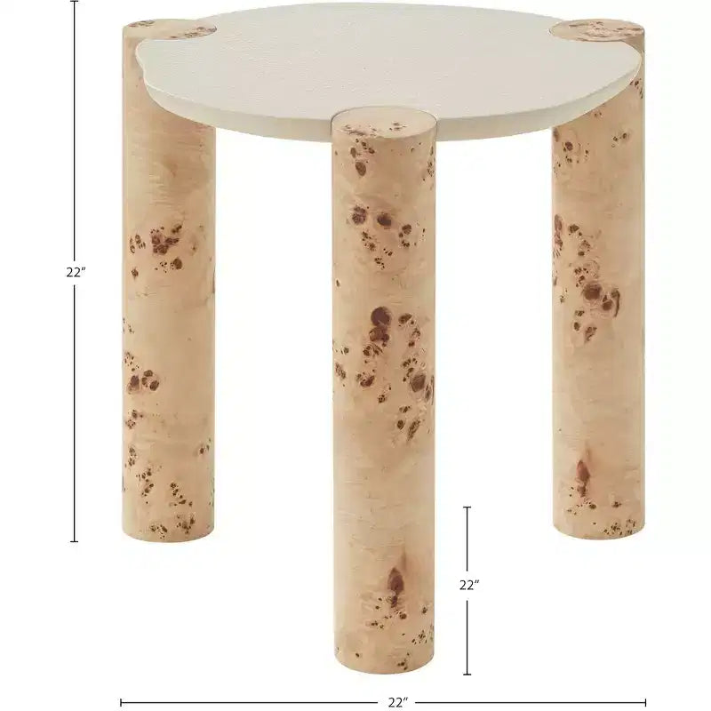 Tavolino rotondo impiallacciato in radica marrone/beige, 1 pezzo