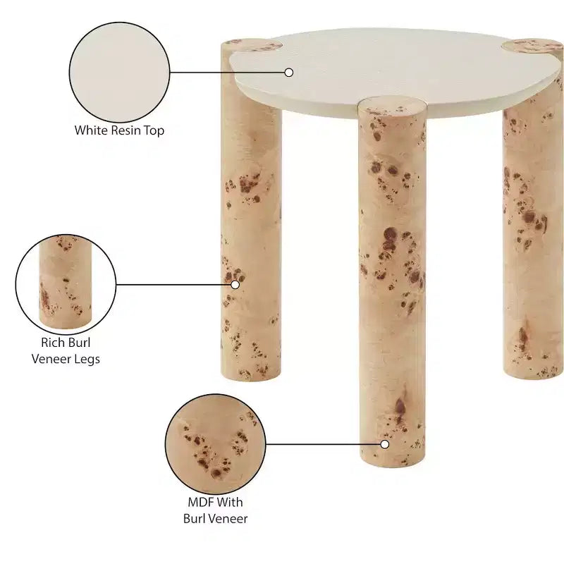 Tavolino rotondo impiallacciato in radica marrone/beige, 1 pezzo