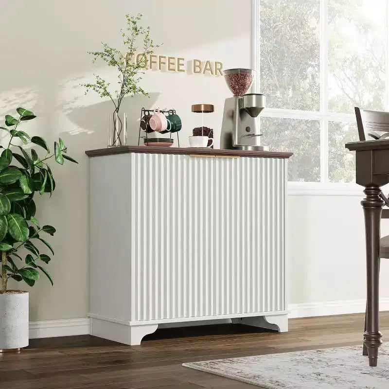 Mobiletto contenitore a 2 ante nero/rovere/bianco con porta scorrevole a grana, credenza da 80 cm per cucina e sala da pranzo
