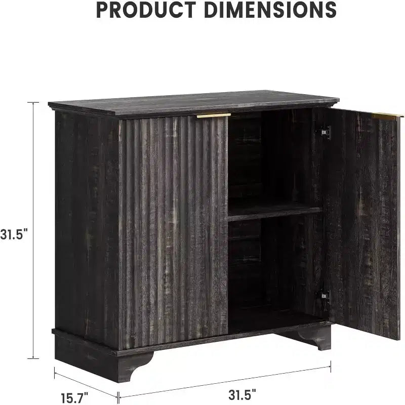 Mobiletto contenitore a 2 ante nero/rovere/bianco con porta scorrevole a grana, credenza da 80 cm per cucina e sala da pranzo