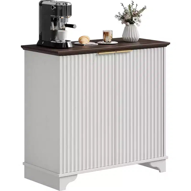 Mobiletto contenitore a 2 ante nero/rovere/bianco con porta scorrevole a grana, credenza da 80 cm per cucina e sala da pranzo