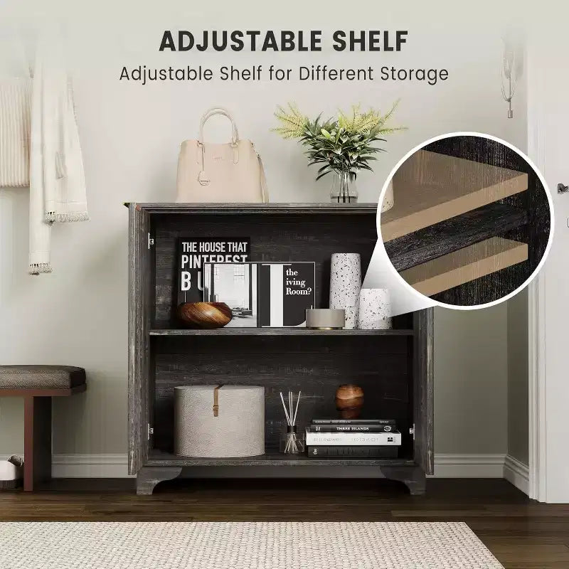 Mobiletto contenitore a 2 ante nero/rovere/bianco con porta scorrevole a grana, credenza da 80 cm per cucina e sala da pranzo