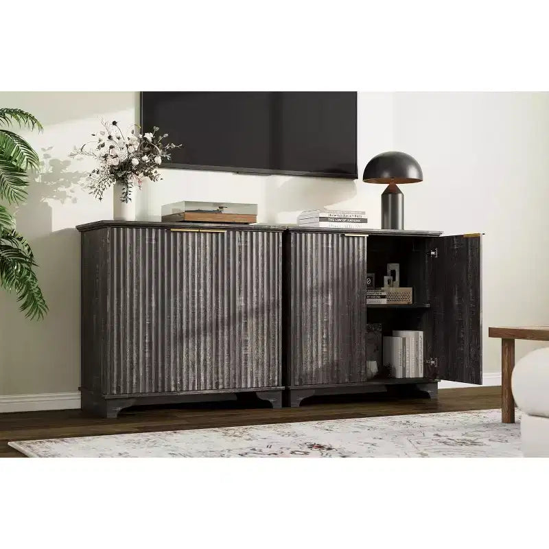 Mobiletto contenitore a 2 ante nero/rovere/bianco con porta scorrevole a grana, credenza da 80 cm per cucina e sala da pranzo