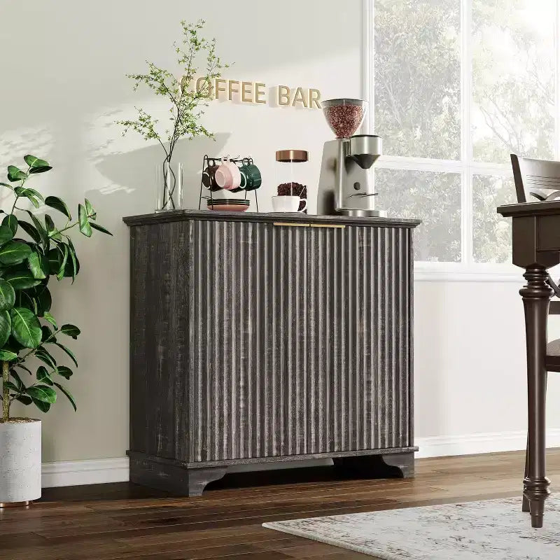 Mobiletto contenitore a 2 ante nero/rovere/bianco con porta scorrevole a grana, credenza da 80 cm per cucina e sala da pranzo