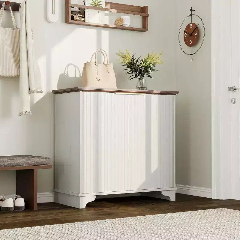 Mobiletto contenitore a 2 ante nero/rovere/bianco con porta scorrevole a grana, credenza da 80 cm per cucina e sala da pranzo