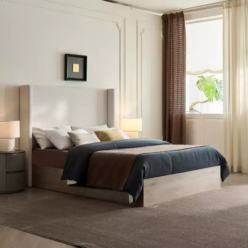 Letto a una piazza e mezza Ivory Chenille Wingback con testiera alta, queen size