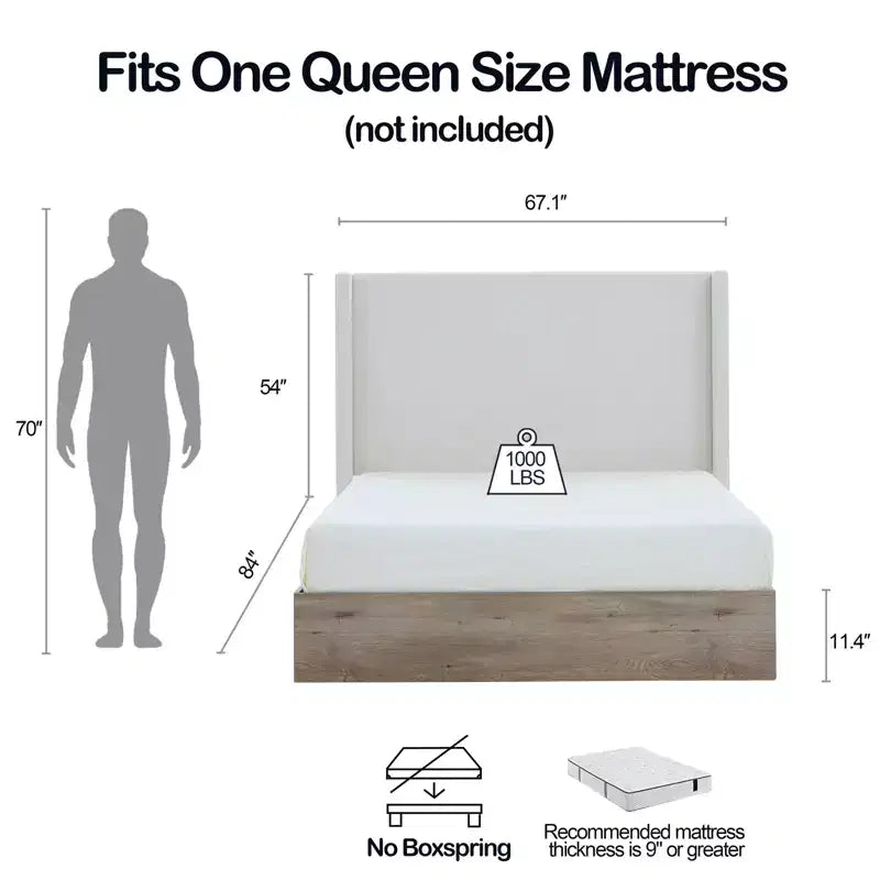 Letto a una piazza e mezza Ivory Chenille Wingback con testiera alta, queen size