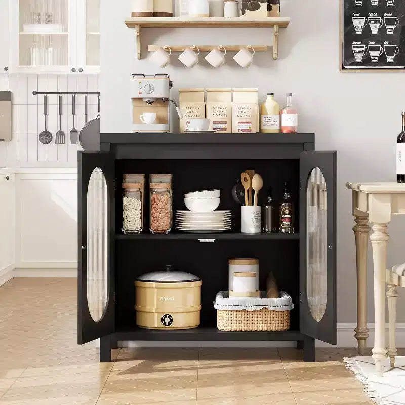 Credenza a 2 ante in vetro scanalato nero