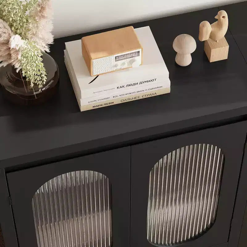 Credenza a 2 ante in vetro scanalato nero