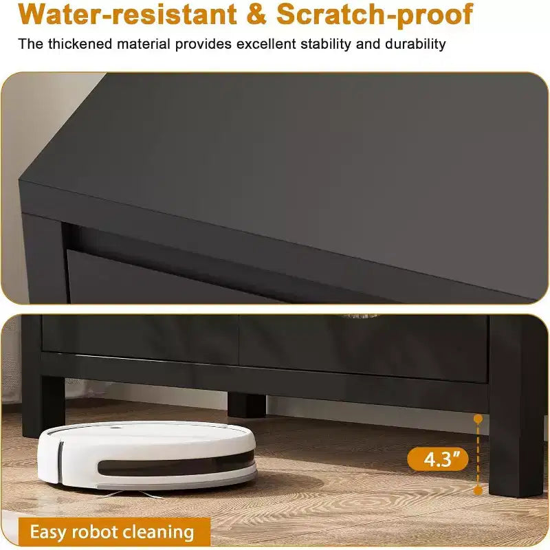 Credenza a 2 ante in vetro scanalato nero