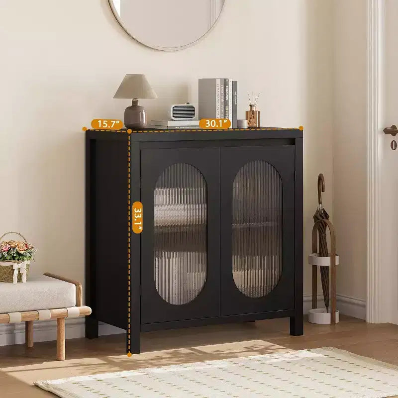Credenza a 2 ante in vetro scanalato nero