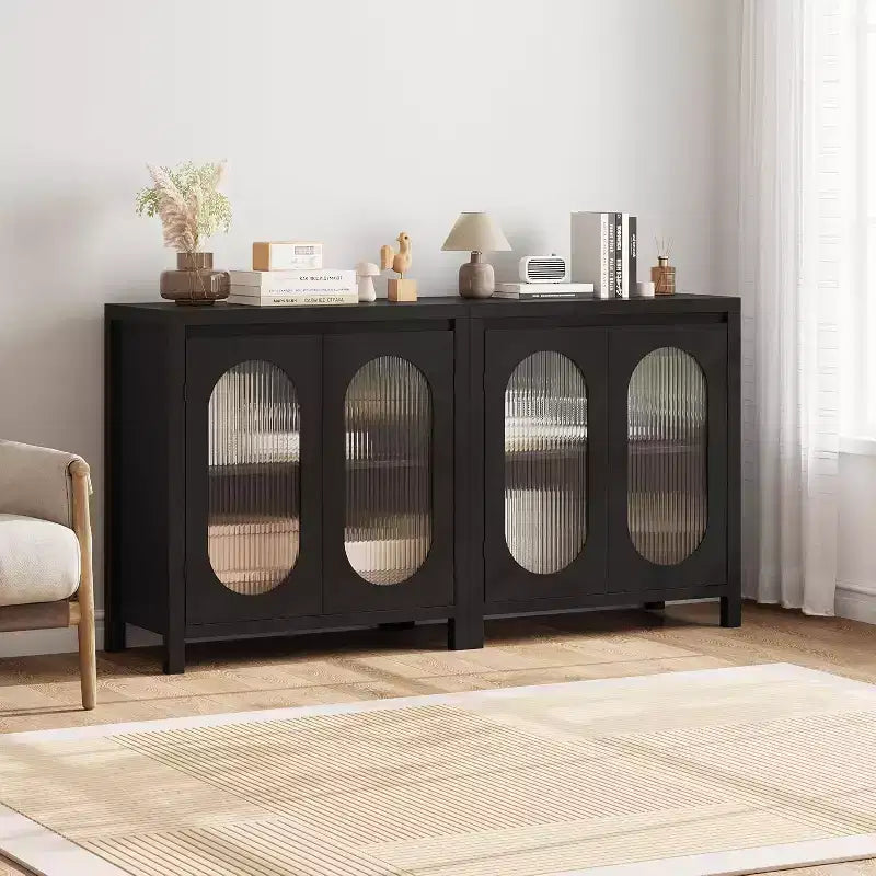Credenza a 2 ante in vetro scanalato nero