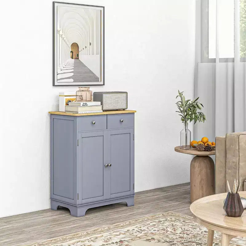 Madia/credenza grigia a doppia anta con 2 cassetti