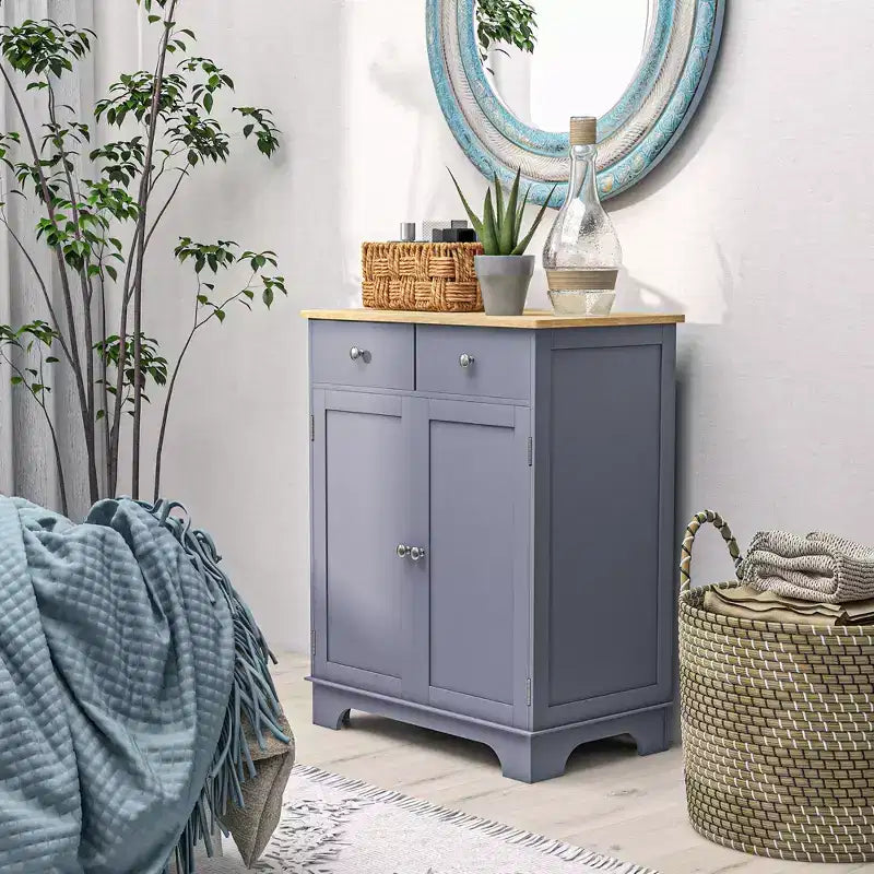 Madia/credenza grigia a doppia anta con 2 cassetti