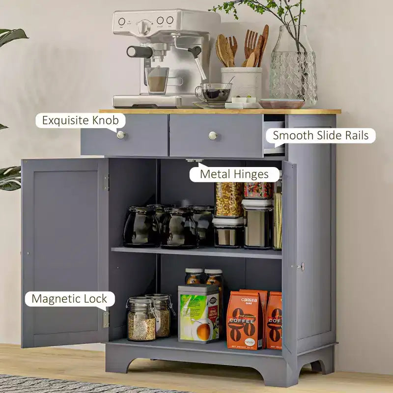 Madia/credenza grigia a doppia anta con 2 cassetti