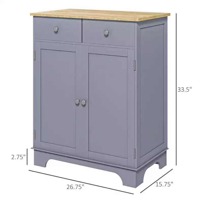 Madia/credenza grigia a doppia anta con 2 cassetti