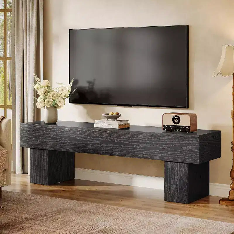 Mobile TV basso 160 cm Nero / Marrone / Marrone e Grigio, con ripiani aperti, per TV da 55-65"